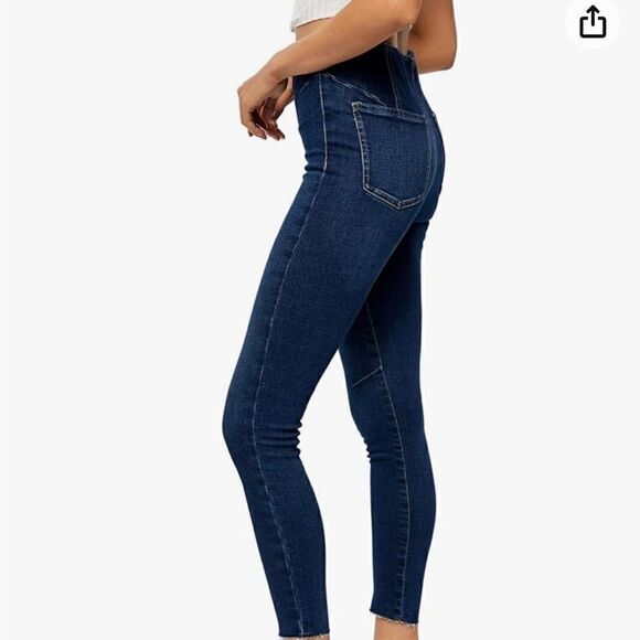free people we the free miles away dark wash raw hem skinny jeans size 28 - Picture 11 of 13